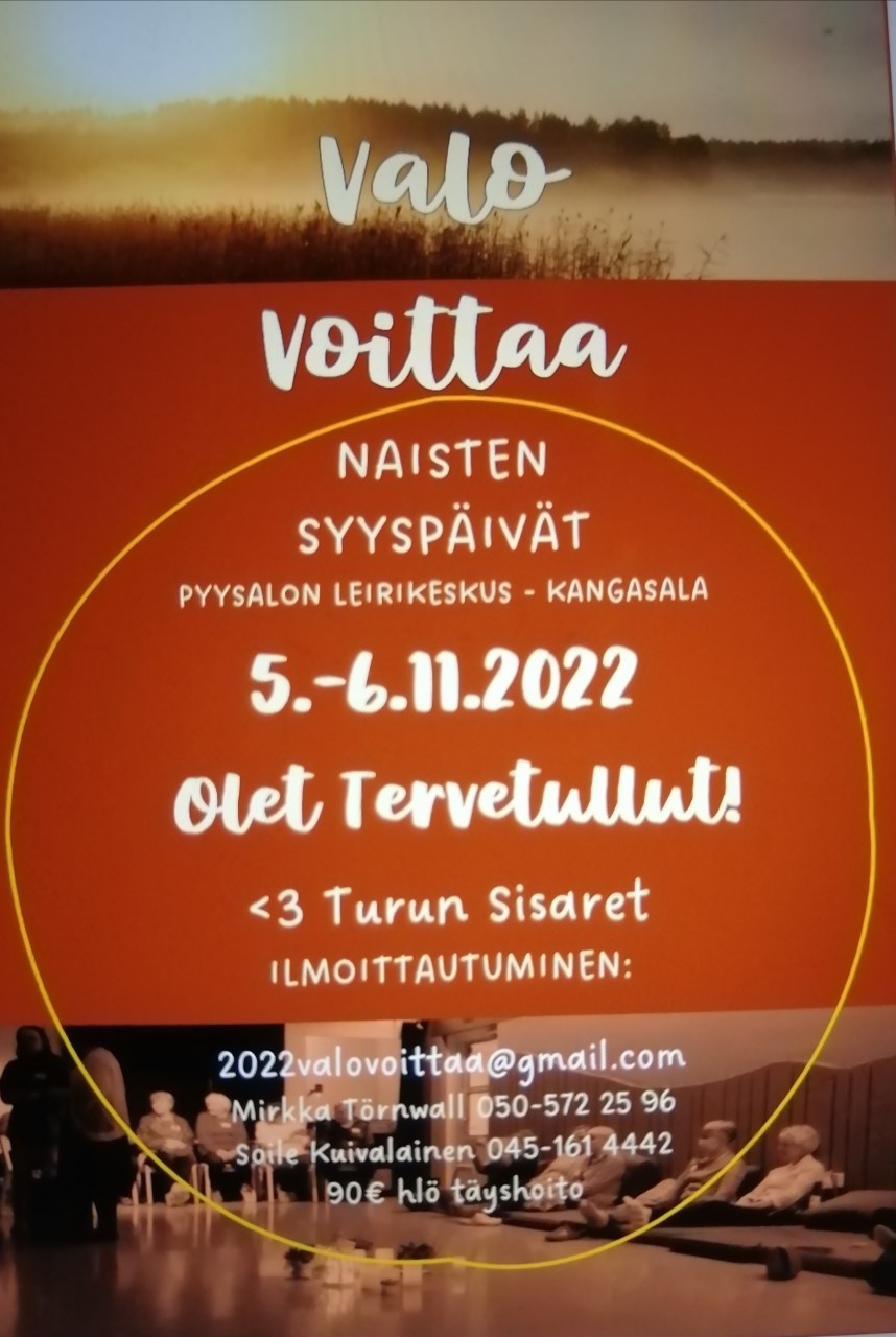 Read more about the article Valo voittaa, Naisten syyspäivät 5.-6.11 2022