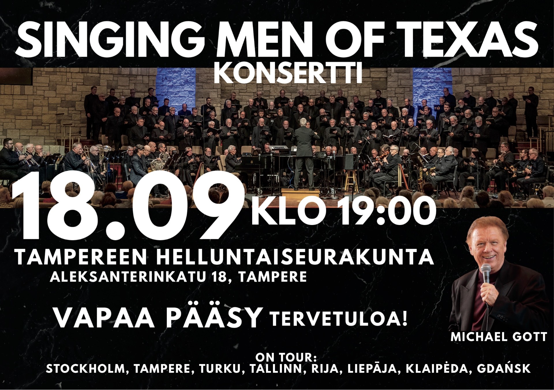 Read more about the article Michael Gott ja kuoro vierailevat Tampereella ja Turussa 18.-19.09. 2025